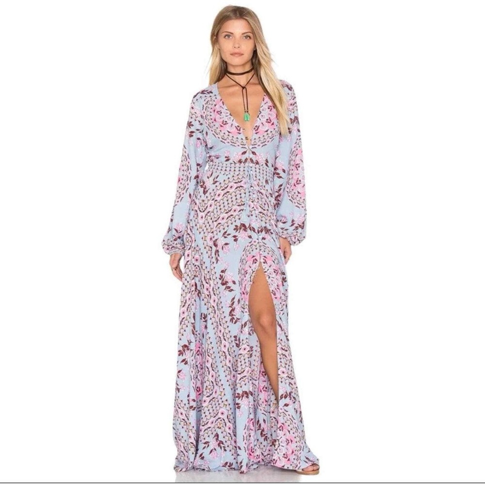 Spell & The Gypsy Collective Pandora Aquarium Maxi Dress Size XS Blue Pink Print